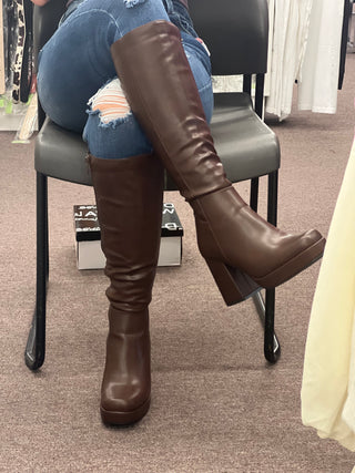 WOMENS CHUNKY KNEE HIGH TALL BOOTS