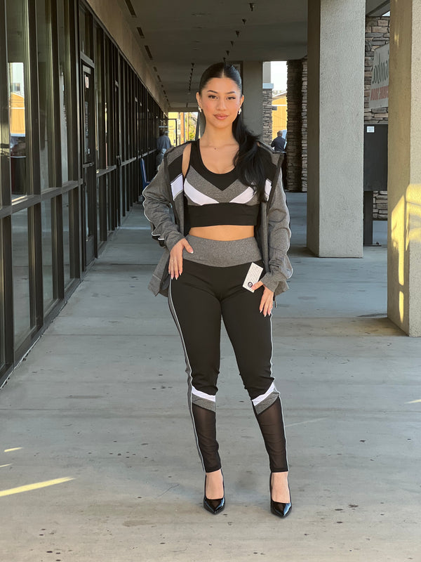 Three-Piece Hoodie Top and Leggings Active Set