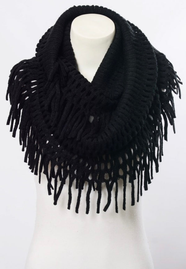 Tassel Fringe Knit Infinity Scarf