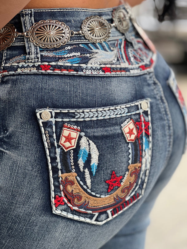Aztec bootcut embroidered jeans