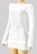 LONG BELL SLEEVE BOAT NECKLINE MINI DRESS