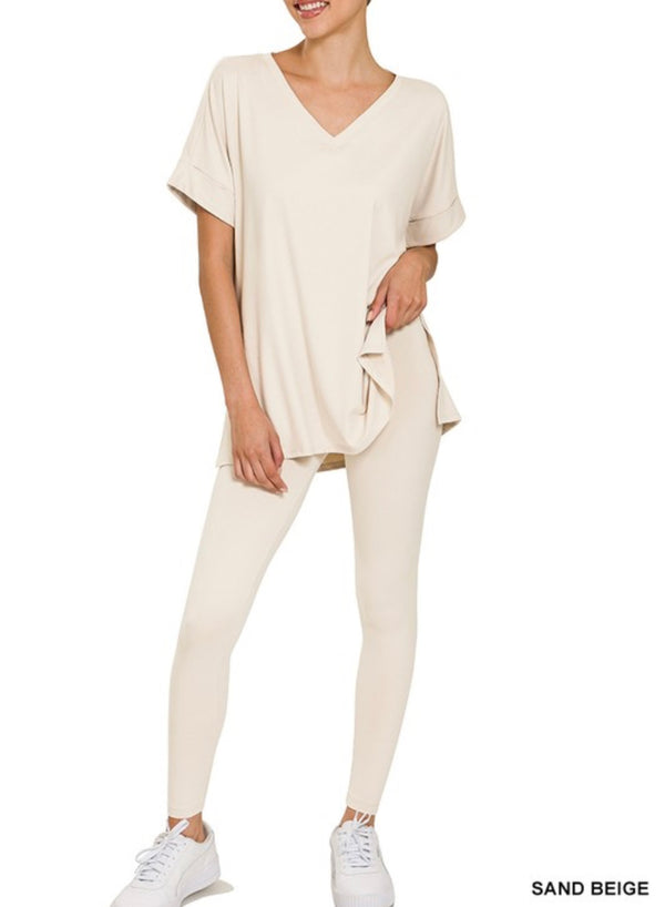 BRUSHED DTY MICROFIBER LOUNGEWEAR SET