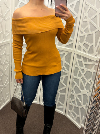 Off-The-Shoulder Ribbed Knit Top