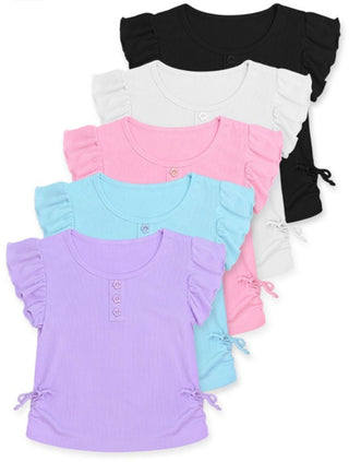 Girl's Ribbed Fashion Top W/ Ruched Side