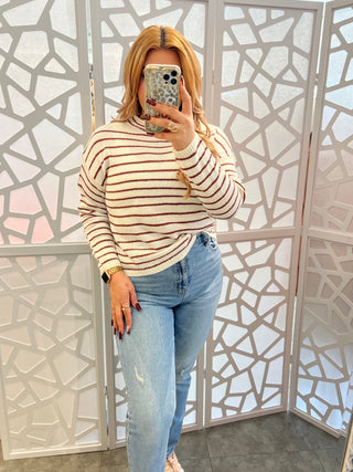 Long sleeve mock neck striped sweater