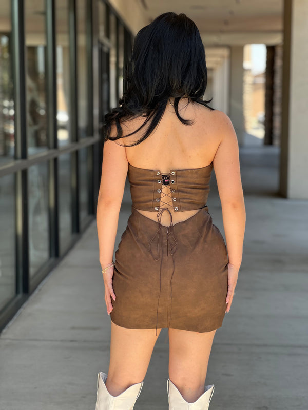 Arizona vegan leather embroidered western corset dress