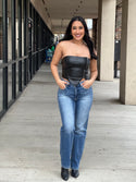 Leather strapless crop top