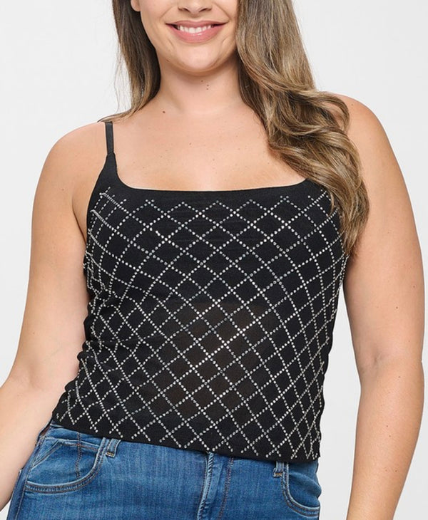 Junior Plus Rhinestone Cami Crop Top