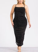 Junior Plus Rhinestone Sheer Mesh Maxi Dress