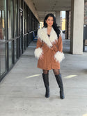 CORDUROY FAUX FUR TRIMED COAT W/ BELT