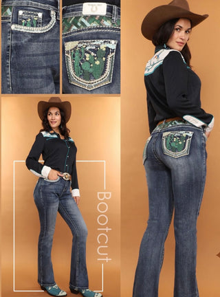 Nopal sequin embroidered bootcut jeans