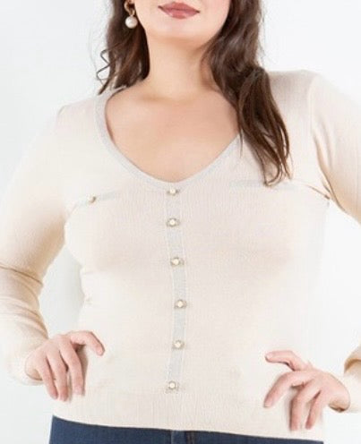 Junior Plus Button Trim Sweater Top