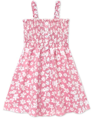 Girl's Floral Dress w/ Smocking & Button Detail