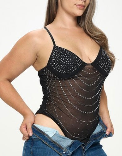 Junior Plus Rhinestone Mesh Bodysuit