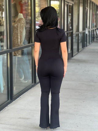 SHORT SLEEVE FLARE CATSUIT