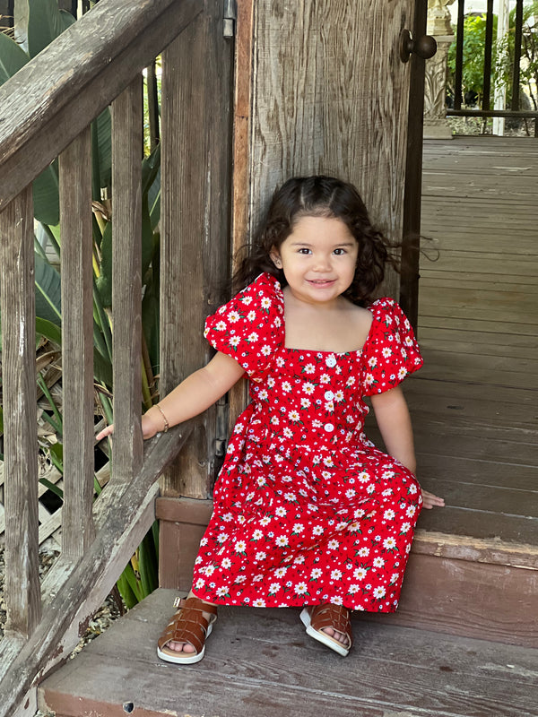 Toddler's Floral Dress W/ Puff Sleeves