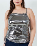 Junior Plus Metallic Ruched Drawstring Top