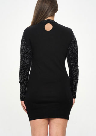 Junior Plus Rhinestone Long Sleeve Bodycon Dress