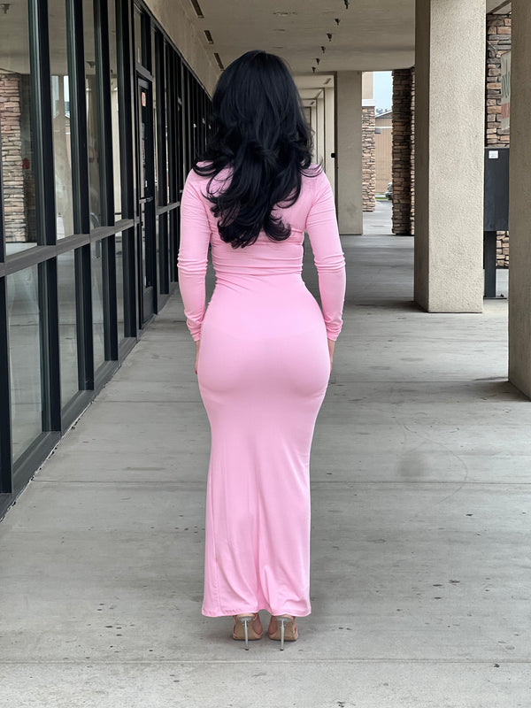 LONG SLEEVE SQUARENECK RIBBED MAXI DRESS