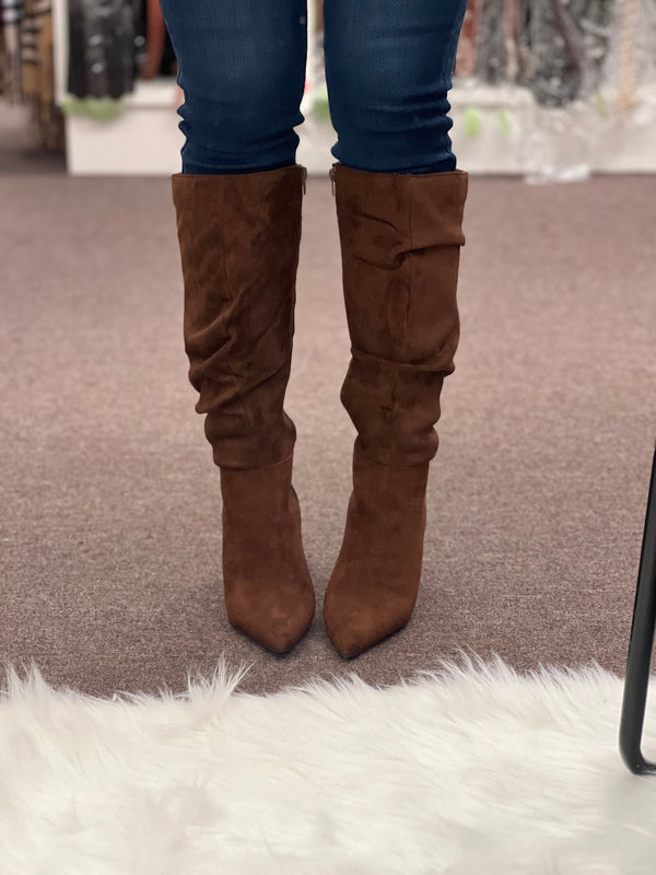 Bamboo Kitten Heel Slouchy Knee High Boots