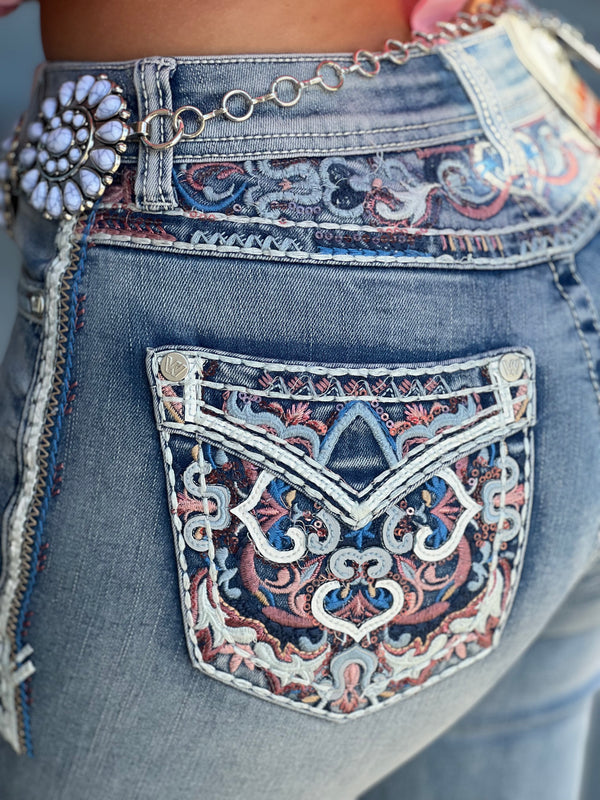 Reyna embroidered sequin bootcut jeans