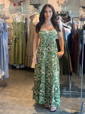 Palm Tree Leaf Open Back Maxi Dress