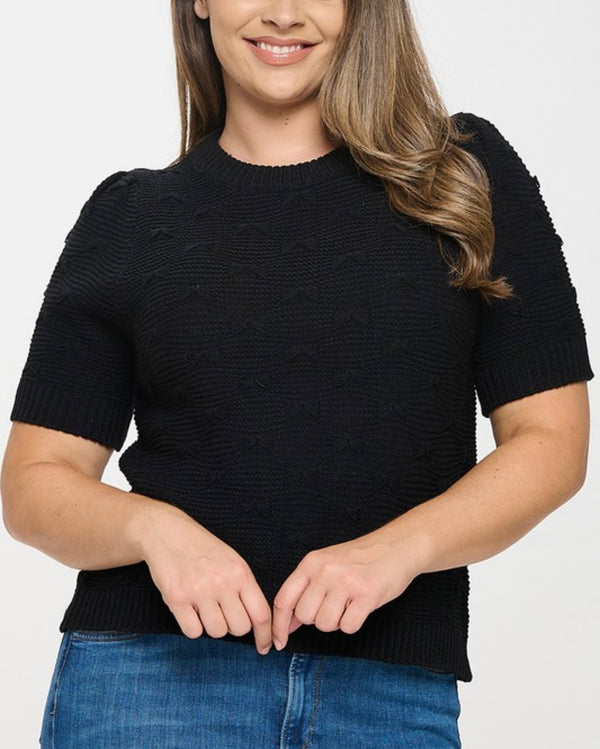 Junior Plus Short Sleeve Pullover Sweater Top