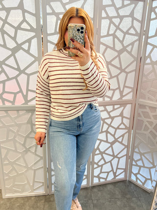 Long sleeve mock neck striped sweater