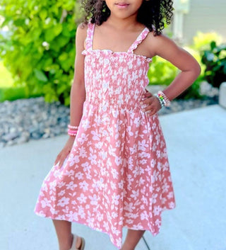 Girl's Floral Dress w/ Smocking & Button Detail