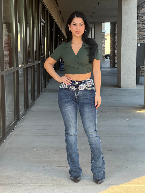 Nopal sequin embroidered bootcut jeans